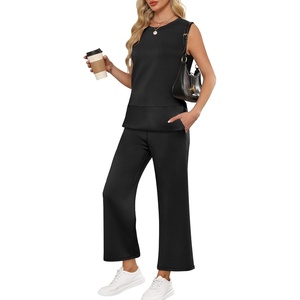 image:imageANRABESS 2 Piece Sets for Women Summer Outfits Travel Airport Vacation Clothing Tank Top Wide Leg Pants Matching Lounge SetsBlack