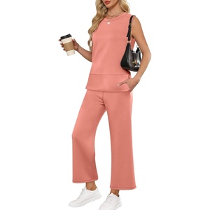 image:imageANRABESS 2 Piece Sets for Women Summer Outfits Travel Airport Vacation Clothing Tank Top Wide Leg Pants Matching Lounge SetsCoral