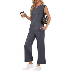image:imageANRABESS 2 Piece Sets for Women Summer Outfits Travel Airport Vacation Clothing Tank Top Wide Leg Pants Matching Lounge SetsDark Grey