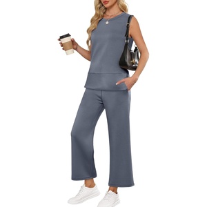 image:imageANRABESS 2 Piece Sets for Women Summer Outfits Travel Airport Vacation Clothing Tank Top Wide Leg Pants Matching Lounge SetsGrey Blue
