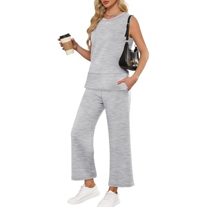 image:imageANRABESS 2 Piece Sets for Women Summer Outfits Travel Airport Vacation Clothing Tank Top Wide Leg Pants Matching Lounge SetsLight Grey