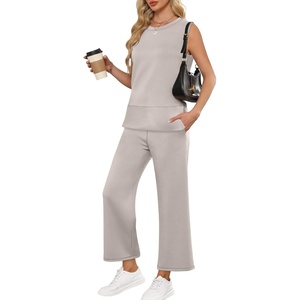 image:imageANRABESS 2 Piece Sets for Women Summer Outfits Travel Airport Vacation Clothing Tank Top Wide Leg Pants Matching Lounge SetsLight Khaki