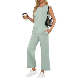 image:imageANRABESS 2 Piece Sets for Women Summer Outfits Travel Airport Vacation Clothing Tank Top Wide Leg Pants Matching Lounge SetsMint