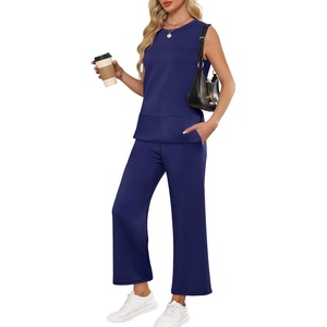 image:imageANRABESS 2 Piece Sets for Women Summer Outfits Travel Airport Vacation Clothing Tank Top Wide Leg Pants Matching Lounge SetsNavy