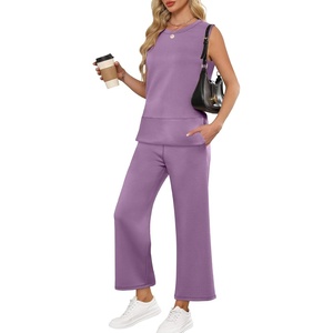 image:imageANRABESS 2 Piece Sets for Women Summer Outfits Travel Airport Vacation Clothing Tank Top Wide Leg Pants Matching Lounge SetsPurple