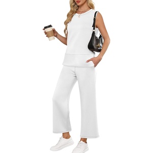 image:imageANRABESS 2 Piece Sets for Women Summer Outfits Travel Airport Vacation Clothing Tank Top Wide Leg Pants Matching Lounge SetsWhite
