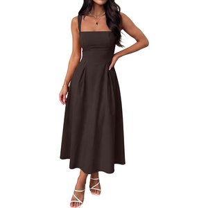image:imageANRABESS Cocktail Dresses for Women Square Neck  A Line Sleeveless Pleated Flowy Swing Elegant Formal Wedding Guest Party Maxi Summer DressChocolate