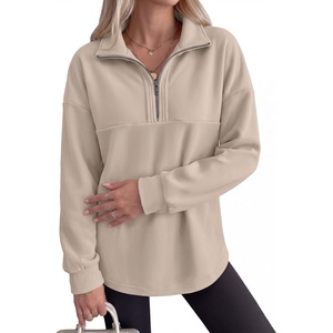 image:imageANRABESS Sweatshirts for Womens Loose Fit Quarter Zip Pullover  Soft Cozy Long Sleeve Tops School Work Rreppy Giong Out Clothes Casual Cute Relaxed Loungewear Fall Winter Fashion OutfitsBeige