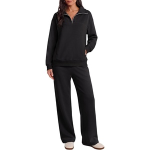 image:imageANRABESS Sweatsuit for Women 2 Piece Outfits Half Zip Lounge Set  WrinkleFree TracksuitAirport Travel Matching Sets High Waisted Wide Leg Sweatpants Casual WorkoutFall Winter ClothingBlack