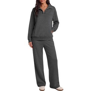 image:imageANRABESS Sweatsuit for Women 2 Piece Outfits Half Zip Lounge Set  WrinkleFree TracksuitAirport Travel Matching Sets High Waisted Wide Leg Sweatpants Casual WorkoutFall Winter ClothingDark Grey