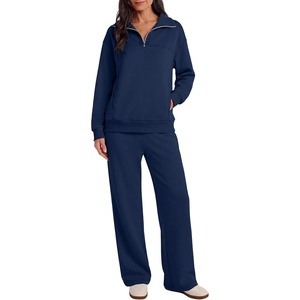 image:imageANRABESS Sweatsuit for Women 2 Piece Outfits Half Zip Lounge Set  WrinkleFree TracksuitAirport Travel Matching Sets High Waisted Wide Leg Sweatpants Casual WorkoutFall Winter ClothingNavy Blue