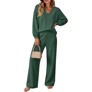 image:imageANRABESS Two Piece Sets for Women Fall Lounge Airport Outfits  Long Sleeve Top amp Wide Leg Pants2026 Fashion Winter Matching Track Suits SetComfiest SoftTravel Vacation Casual Daily WearGreen