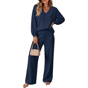 image:imageANRABESS Two Piece Sets for Women Fall Lounge Airport Outfits  Long Sleeve Top amp Wide Leg Pants2026 Fashion Winter Matching Track Suits SetComfiest SoftTravel Vacation Casual Daily WearNavy Blue