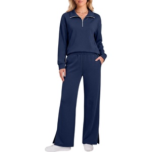 image:imageANRABESS Two Piece Sets for Women Half Zip Sweatsuits  Quarter Zip Pullover Sweatshirt amp Wide Leg Pants Matching Sets2026 Fall Fashion Airport Travel OutfitsLounge Clothing SetsNavy Blue