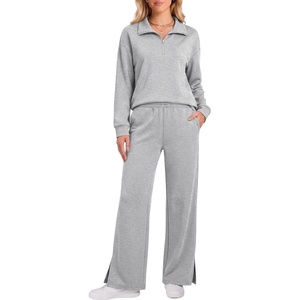 image:imageANRABESS Two Piece Sets for Women Half Zip Sweatsuits  Quarter Zip Pullover Sweatshirt amp Wide Leg Pants Matching Sets2026 Fall Fashion Airport Travel OutfitsLounge Clothing SetsLight Gray