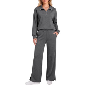 image:imageANRABESS Two Piece Sets for Women Half Zip Sweatsuits  Quarter Zip Pullover Sweatshirt amp Wide Leg Pants Matching Sets2026 Fall Fashion Airport Travel OutfitsLounge Clothing SetsDark Gray