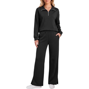 image:imageANRABESS Two Piece Sets for Women Half Zip Sweatsuits  Quarter Zip Pullover Sweatshirt amp Wide Leg Pants Matching Sets2026 Fall Fashion Airport Travel OutfitsLounge Clothing SetsBlack