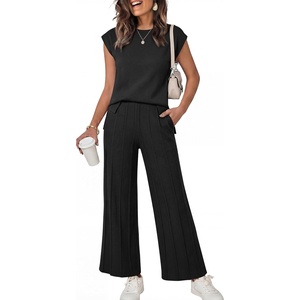 image:imageANRABESS Two Piece Sets for Women Summer Casual Knit Sweater Vest Pants Set Vacation Airport Clothes 2026 Fall OutfitsBlack