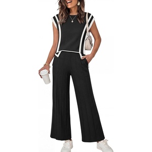 image:imageANRABESS Two Piece Sets for Women Summer Casual Knit Sweater Vest Pants Set Vacation Airport Clothes 2026 Fall OutfitsBlackwhite