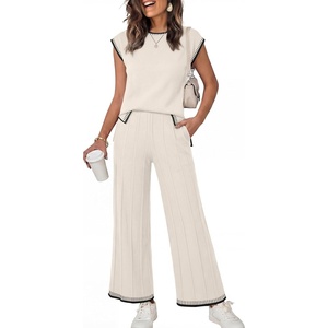 image:imageANRABESS Two Piece Sets for Women Summer Casual Knit Sweater Vest Pants Set Vacation Airport Clothes 2026 Fall OutfitsKhakiblack