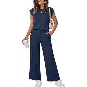image:imageANRABESS Two Piece Sets for Women Summer Casual Knit Sweater Vest Pants Set Vacation Airport Clothes 2026 Fall OutfitsNavy Blue