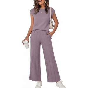 image:imageANRABESS Two Piece Sets for Women Summer Casual Knit Sweater Vest Pants Set Vacation Airport Clothes 2026 Fall OutfitsPurple