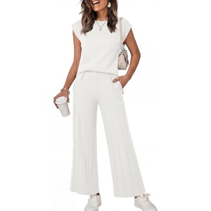 image:imageANRABESS Two Piece Sets for Women Summer Casual Knit Sweater Vest Pants Set Vacation Airport Clothes 2026 Fall OutfitsWhite