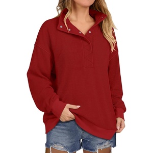 image:imageANRABESS Waffle Knit Sweatshirt for Women Henley Pullover  Lightweight Comfy Soft Long Sleeve Loose Fit Stand Collar Half Button Tops Casual Daily Wear amp Preppy Fall Spring WeatherRed