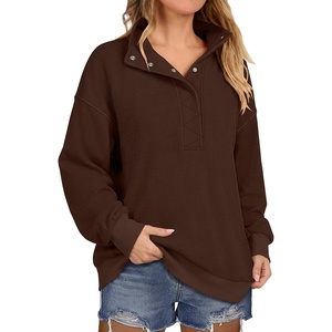 image:imageANRABESS Waffle Knit Sweatshirt for Women Henley Pullover  Lightweight Comfy Soft Long Sleeve Loose Fit Stand Collar Half Button Tops Casual Daily Wear amp Preppy Fall Spring WeatherBrown