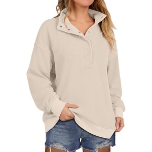 image:imageANRABESS Waffle Knit Sweatshirt for Women Henley Pullover  Lightweight Comfy Soft Long Sleeve Loose Fit Stand Collar Half Button Tops Casual Daily Wear amp Preppy Fall Spring WeatherBeige