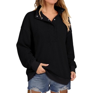 image:imageANRABESS Waffle Knit Sweatshirt for Women Henley Pullover  Lightweight Comfy Soft Long Sleeve Loose Fit Stand Collar Half Button Tops Casual Daily Wear amp Preppy Fall Spring WeatherBlack
