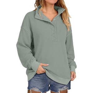 image:imageANRABESS Waffle Knit Sweatshirt for Women Henley Pullover  Lightweight Comfy Soft Long Sleeve Loose Fit Stand Collar Half Button Tops Casual Daily Wear amp Preppy Fall Spring WeatherGreen