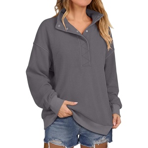 image:imageANRABESS Waffle Knit Sweatshirt for Women Henley Pullover  Lightweight Comfy Soft Long Sleeve Loose Fit Stand Collar Half Button Tops Casual Daily Wear amp Preppy Fall Spring WeatherGrey