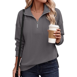image:imageANRABESS Waffle Knit Sweatshirt for Women Lightweight Shirts  Comfy Long Sleeve Quarter Zip Pullover Tops Loose Fit Side Slits Casual Daily Wear amp Work Fall Spring OutfitsGrey