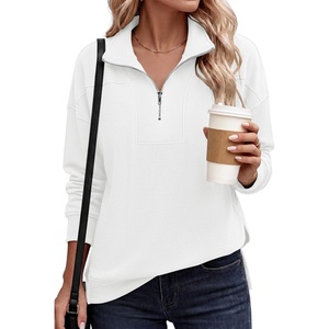 image:imageANRABESS Waffle Knit Sweatshirt for Women Lightweight Shirts  Comfy Long Sleeve Quarter Zip Pullover Tops Loose Fit Side Slits Casual Daily Wear amp Work Fall Spring OutfitsWhite