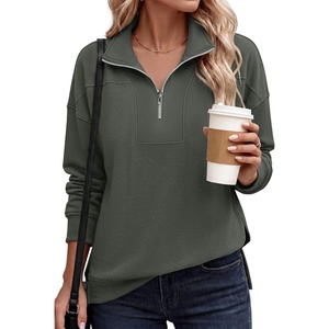 image:imageANRABESS Waffle Knit Sweatshirt for Women Lightweight Shirts  Comfy Long Sleeve Quarter Zip Pullover Tops Loose Fit Side Slits Casual Daily Wear amp Work Fall Spring OutfitsArmy Green