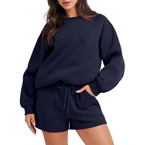image:imageANRABESS Women 2 Piece Outfits Sweat Shorts Sets 2026 Oversized Casual Lounge Matching Set Sweatsuit Tracksuit Fall ClothesNavy Blue