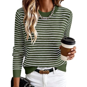 image:imageANRABESS Women Long Sleeve Striped Crochet Sweater Top  Crew Neck Knit Pullover Comfy Soft Lightweight Clothes Casual Daily Wear Travel amp Vacation Fall Spring Trendy OutfitsGreen White