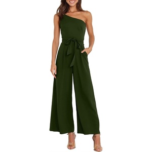 image:imageANRABESS Women Summer Dressy Jumpsuits One Shoulder Sleeveless Casual Wide Leg Pants Romper Jumper 2026 Trendy OutfitsArmy Green