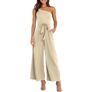 image:imageANRABESS Women Summer Dressy Jumpsuits One Shoulder Sleeveless Casual Wide Leg Pants Romper Jumper 2026 Trendy OutfitsBeige