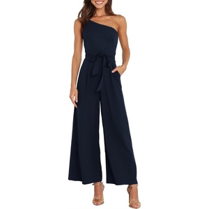 image:imageANRABESS Women Summer Dressy Jumpsuits One Shoulder Sleeveless Casual Wide Leg Pants Romper Jumper 2026 Trendy OutfitsDark Blue