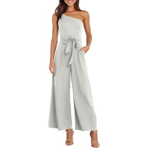 image:imageANRABESS Women Summer Dressy Jumpsuits One Shoulder Sleeveless Casual Wide Leg Pants Romper Jumper 2026 Trendy OutfitsGray