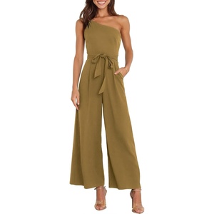 image:imageANRABESS Women Summer Dressy Jumpsuits One Shoulder Sleeveless Casual Wide Leg Pants Romper Jumper 2026 Trendy OutfitsKhaki