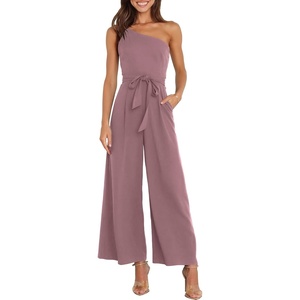 image:imageANRABESS Women Summer Dressy Jumpsuits One Shoulder Sleeveless Casual Wide Leg Pants Romper Jumper 2026 Trendy OutfitsPink