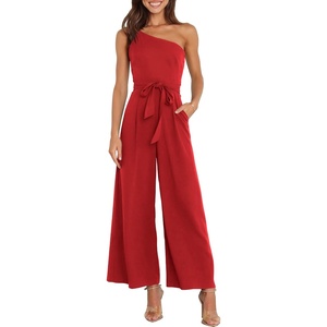image:imageANRABESS Women Summer Dressy Jumpsuits One Shoulder Sleeveless Casual Wide Leg Pants Romper Jumper 2026 Trendy OutfitsRed
