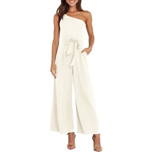 image:imageANRABESS Women Summer Dressy Jumpsuits One Shoulder Sleeveless Casual Wide Leg Pants Romper Jumper 2026 Trendy OutfitsWhite
