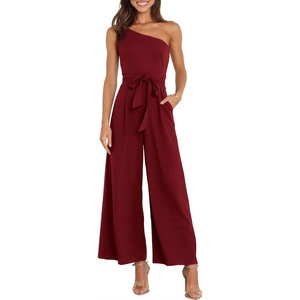 image:imageANRABESS Women Summer Dressy Jumpsuits One Shoulder Sleeveless Casual Wide Leg Pants Romper Jumper 2026 Trendy OutfitsWine Red