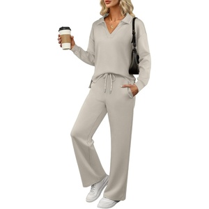 image:imageANRABESS Womens 2 Piece Outfits Matching Lounge Sweat Sets  Polo Sweatshirts amp Wide Leg Pants Airport Travel Outfit Soft Comfy 2026 Fall Winter Athletic ClothingPeytoe