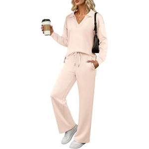 image:imageANRABESS Womens 2 Piece Outfits Matching Lounge Sweat Sets  Polo Sweatshirts amp Wide Leg Pants Airport Travel Outfit Soft Comfy 2026 Fall Winter Athletic ClothingApricot