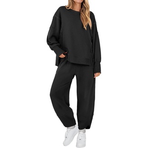 image:imageANRABESS Womens 2 Piece Outfits Sweatsuits Oversized Sweatshirts Barrel Pants Matching Lounge Sets 2026 Fall Travel ClothesBlack